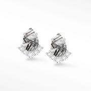 Cluster Crown Black Rutilated Quartz Silver Stud Earrings