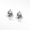 Cluster Crown Black Rutilated Quartz Silver Stud Earrings