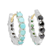 Arizona Turquoise & Black Spinel Silver Reversible Huggies